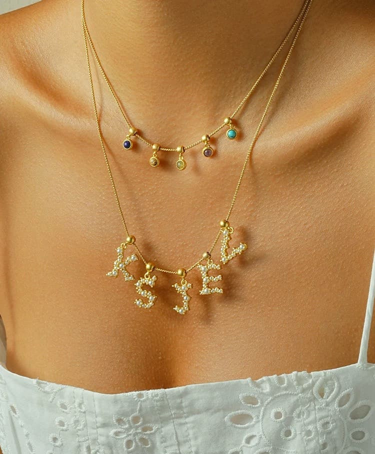 Custom initial pendant necklace with pearl detail